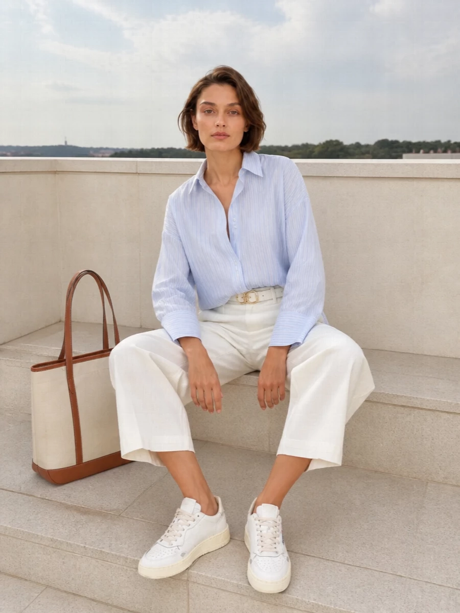 Rotate striped shirt ralph lauren cropped trousers