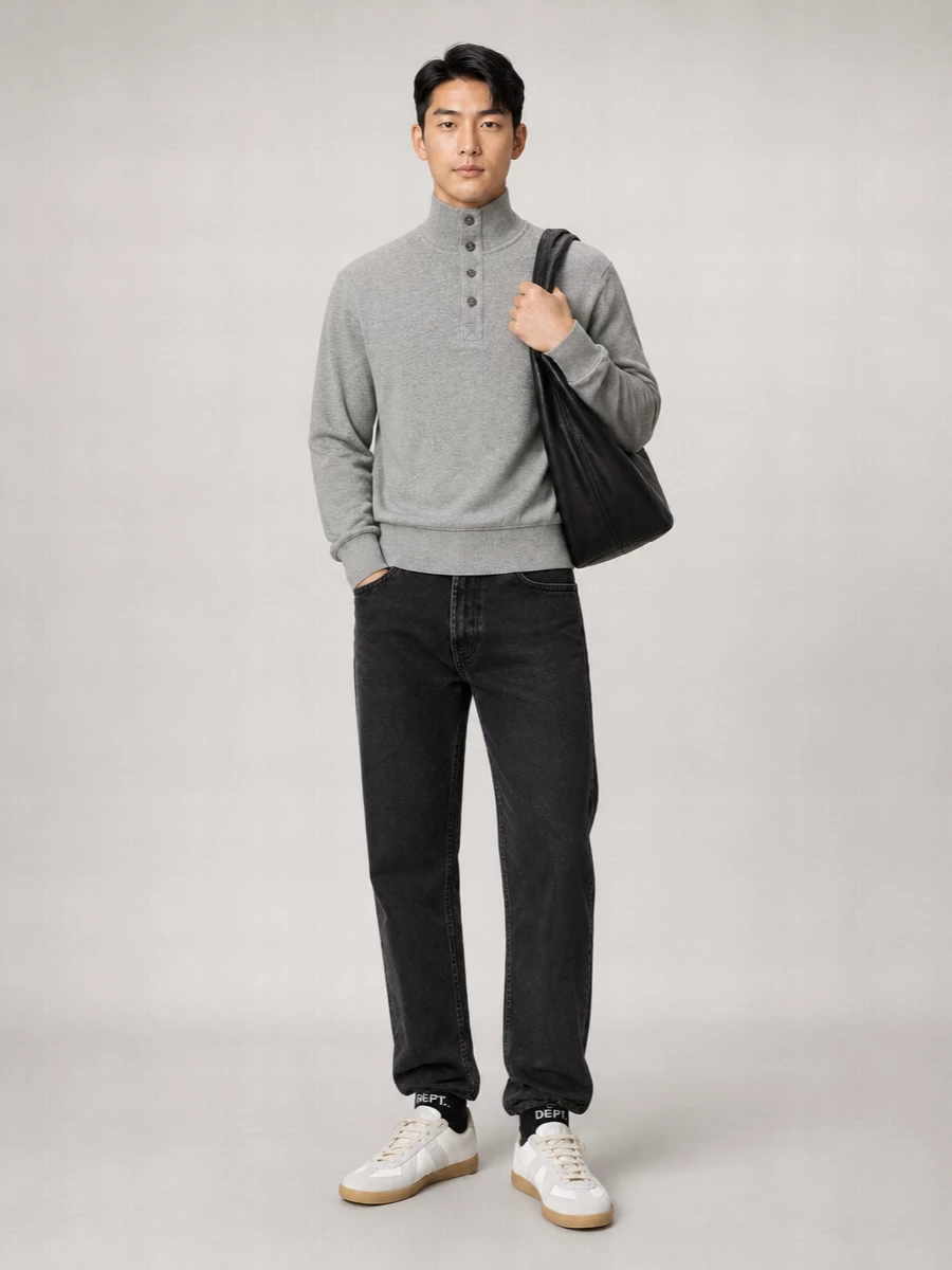 Entire Studios Cotton High Neck Buttoned Sweater