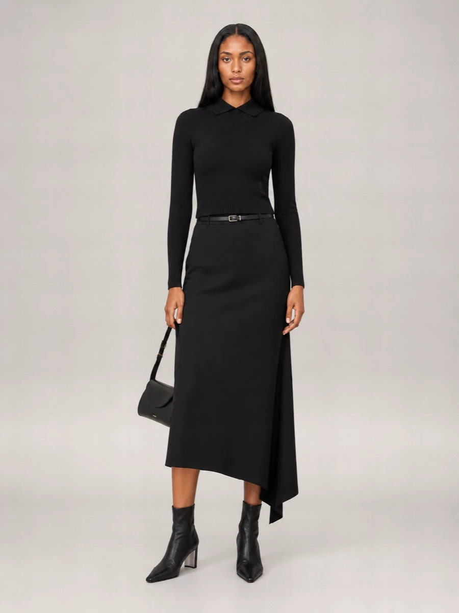 Jil Sander Wool Paneled Draped Midi Skirt