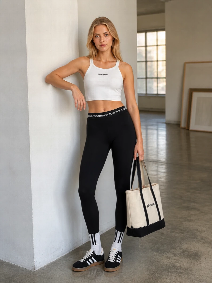 Palm angels crop top black leggings sneakers
