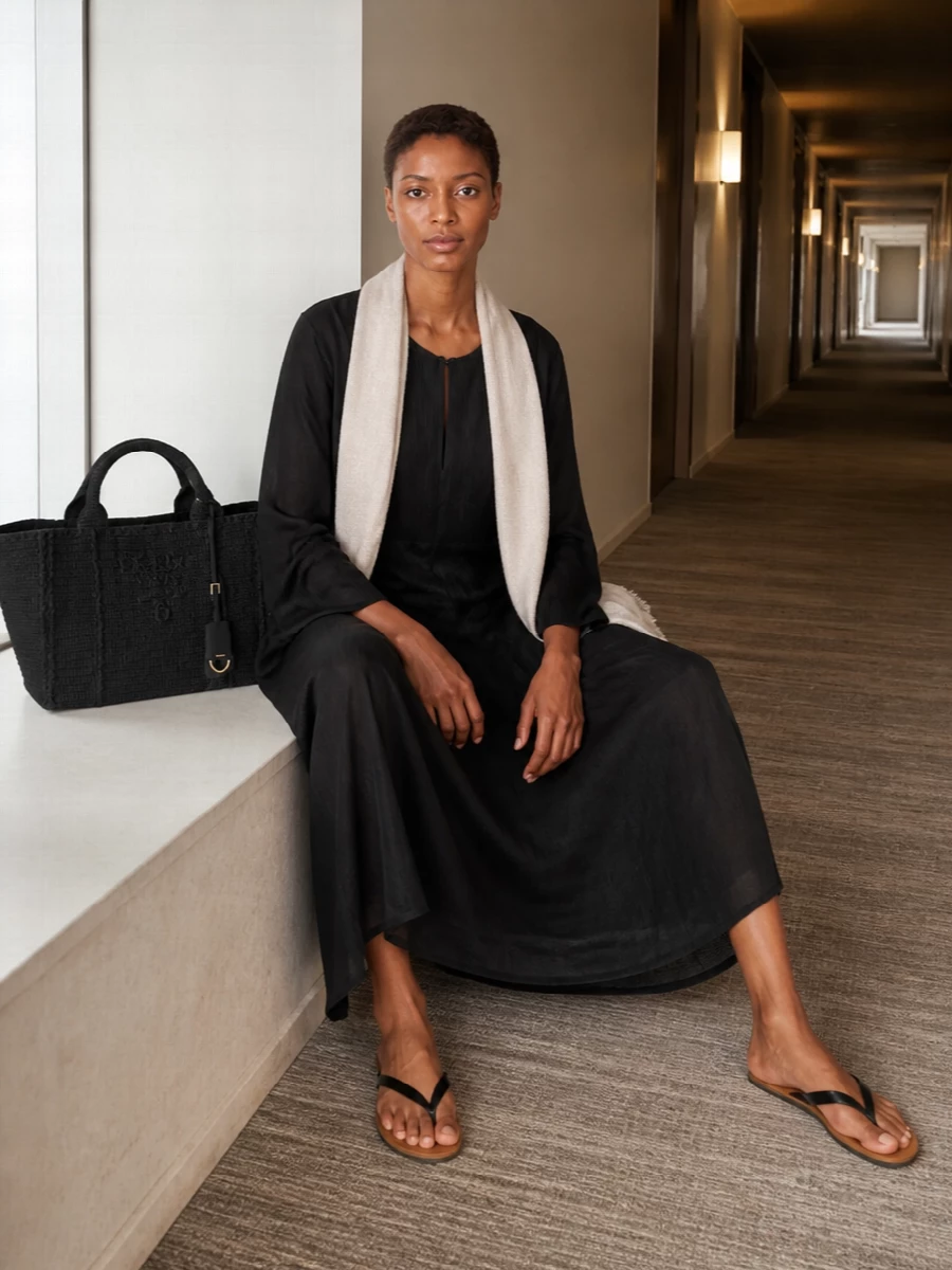 Tory burch black dress prada raffia tote
