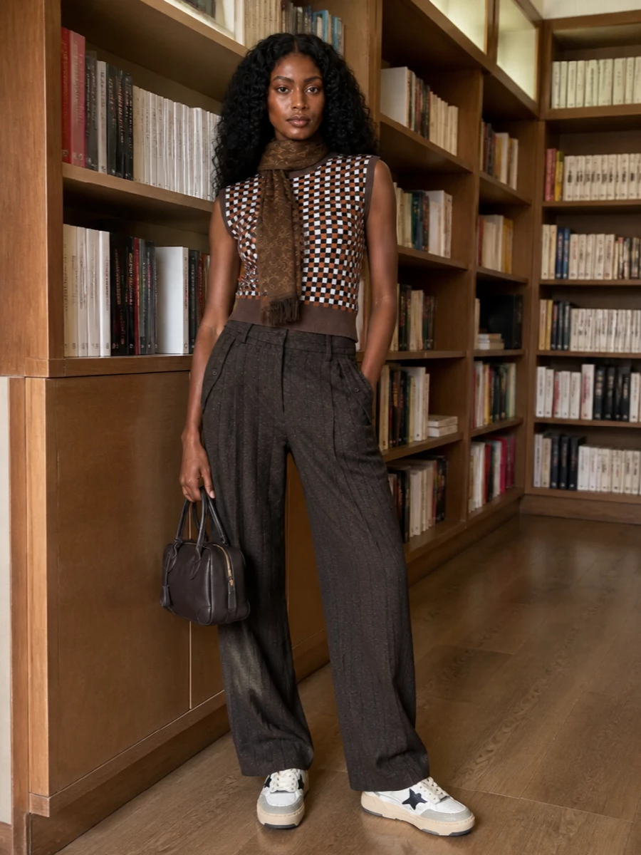 Golden goose checkerboard vest wide leg trouser
