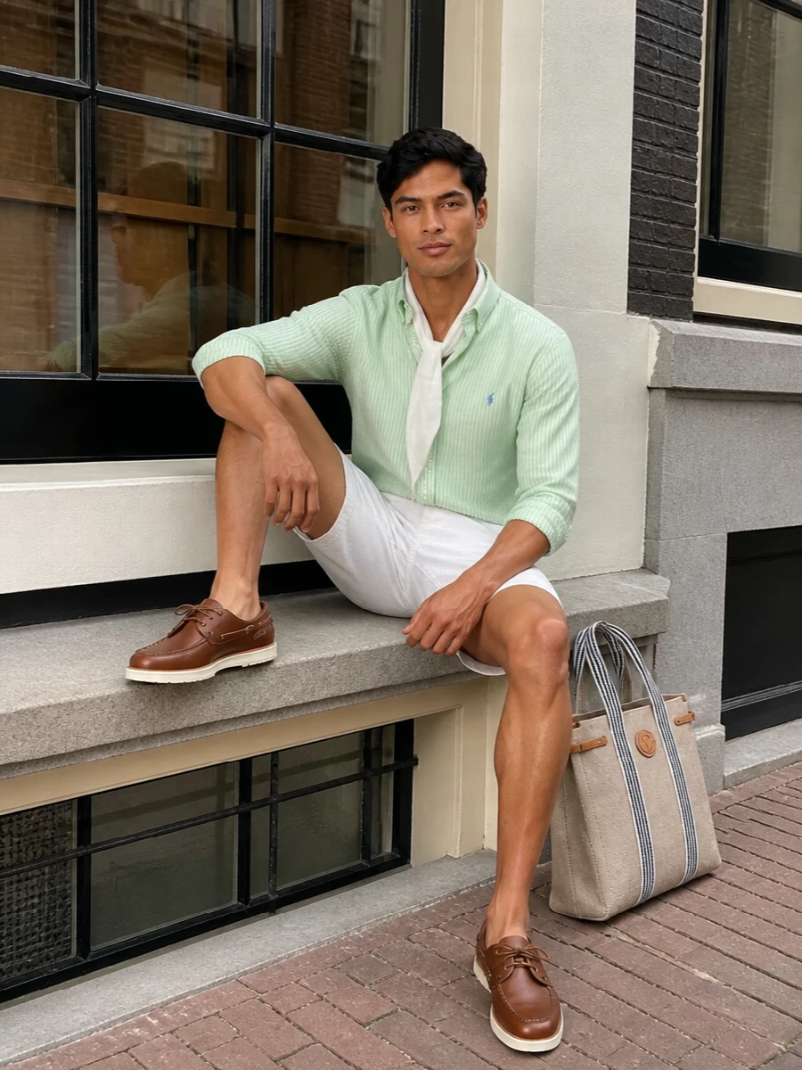 Ralph lauren mint shirt white shorts tods boat shoes
