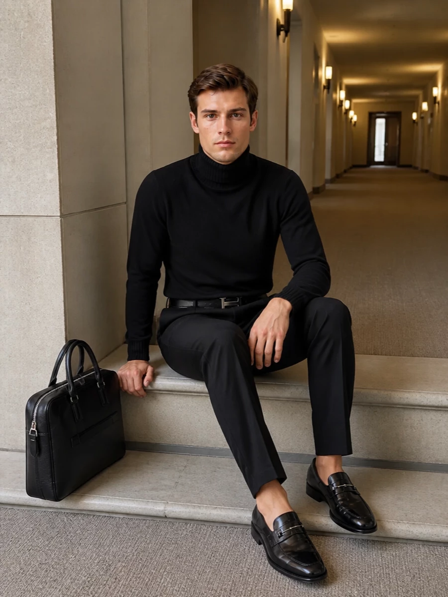 Tom ford black turtleneck pleated trousers