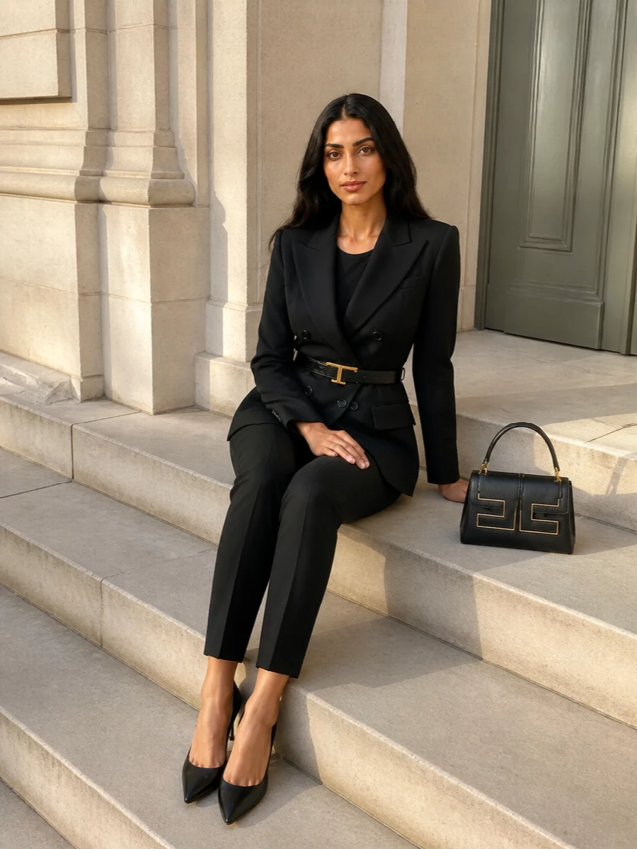 Elisabetta franchi black tailored suit heels