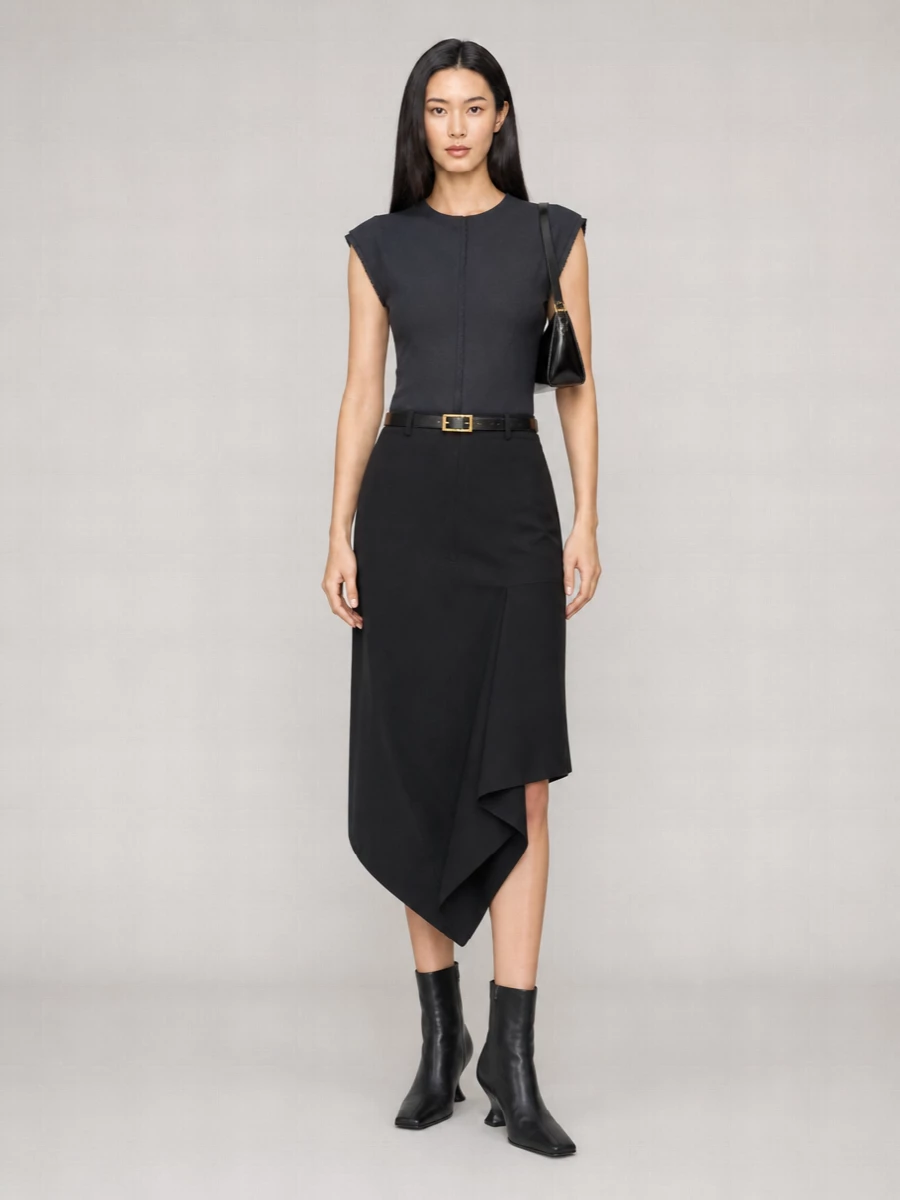 Ami Paris Wool Asymmetric Wrap Skirt