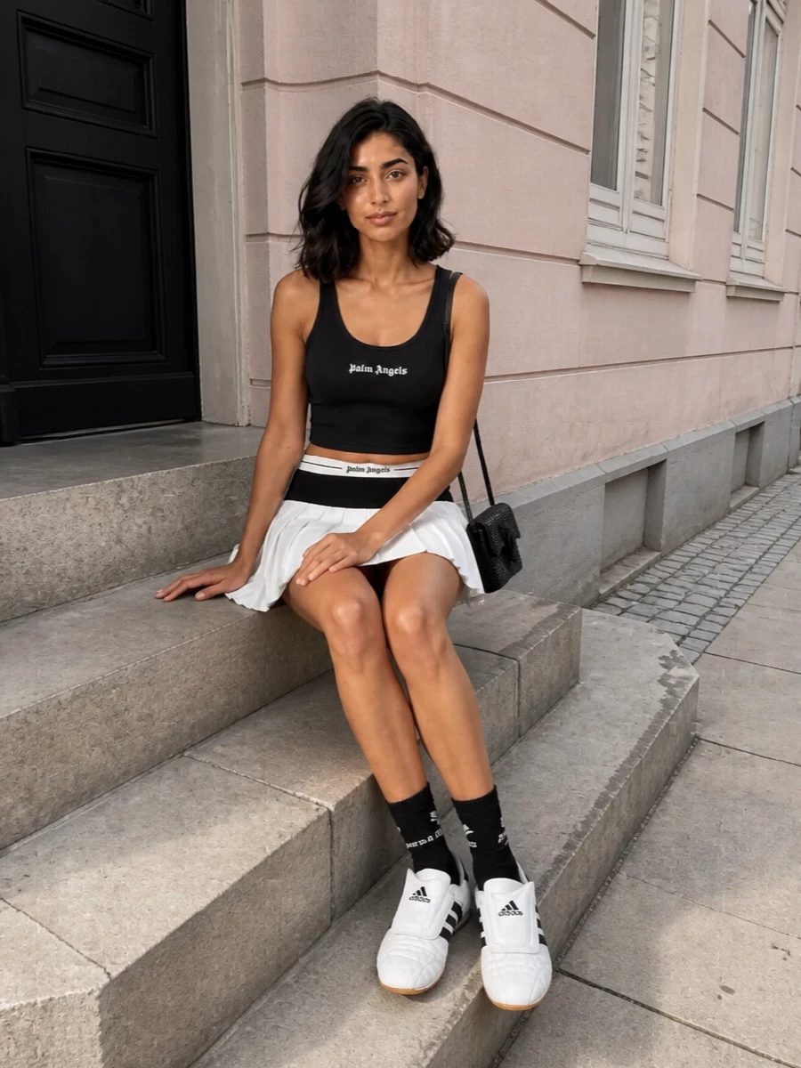 Palm angels tennis mini adidas sneakers outfit
