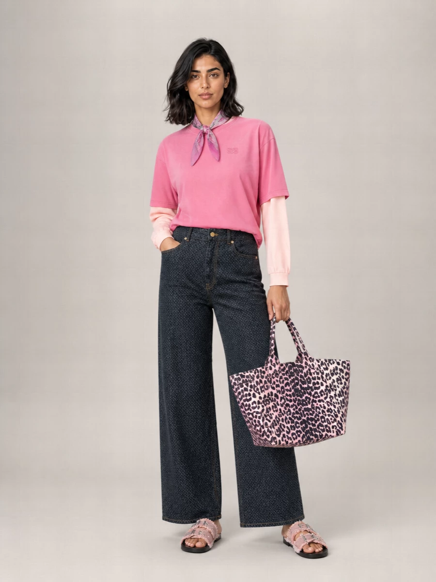 Ganni Cotton Double Layer Sleeve T-Shirt