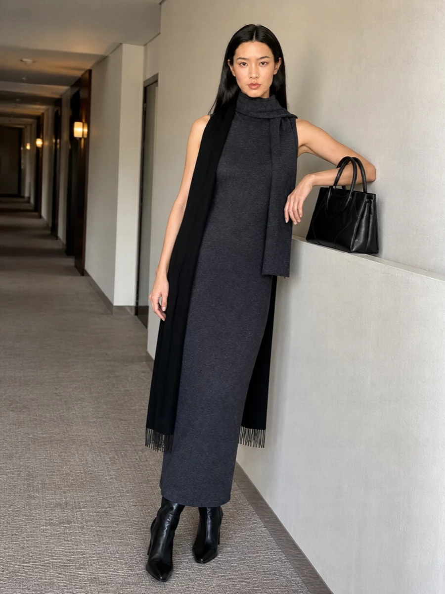 Staud knit maxi dress stuart weitzman boots
