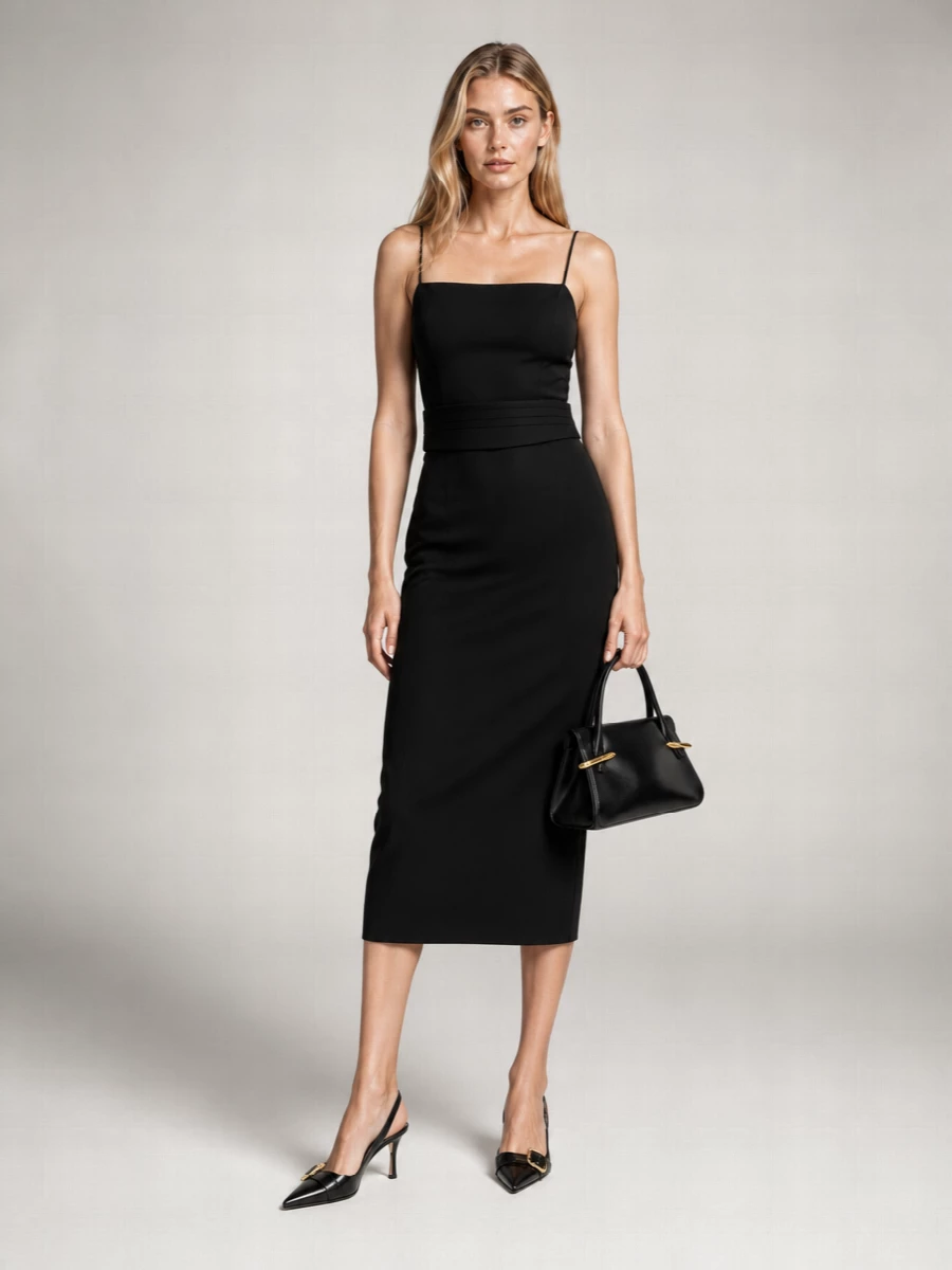 Givenchy Viscose Blend Draped-Back Sleeveless Square-Neck Midi Dress