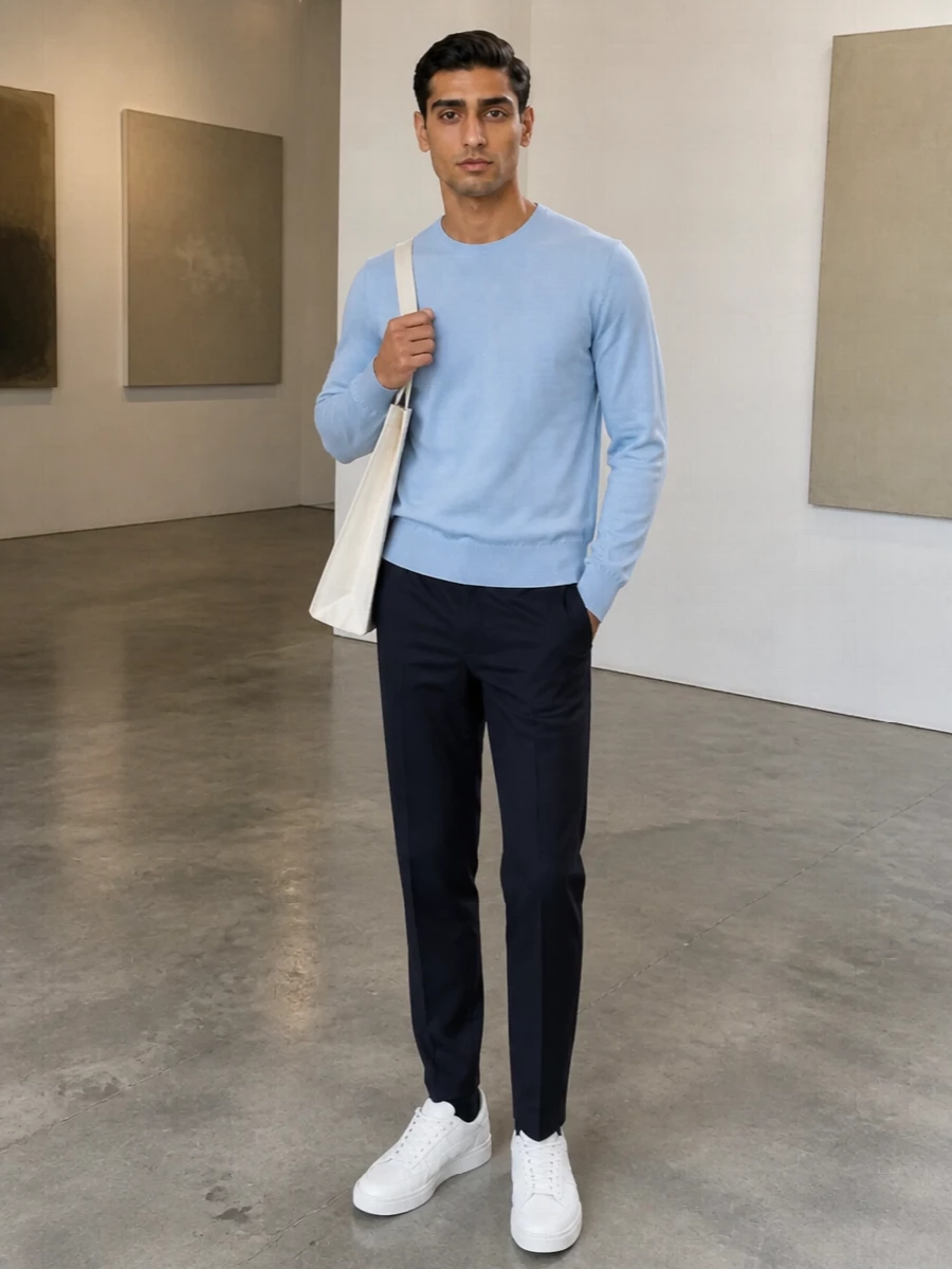 Comme des garcons blue sweater navy trousers
