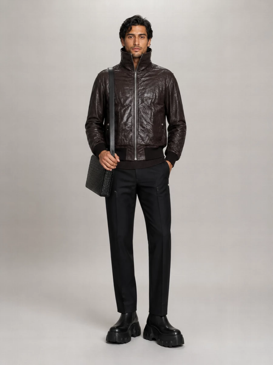 Rick Owens Leather Ribbed Bomber Jacket
