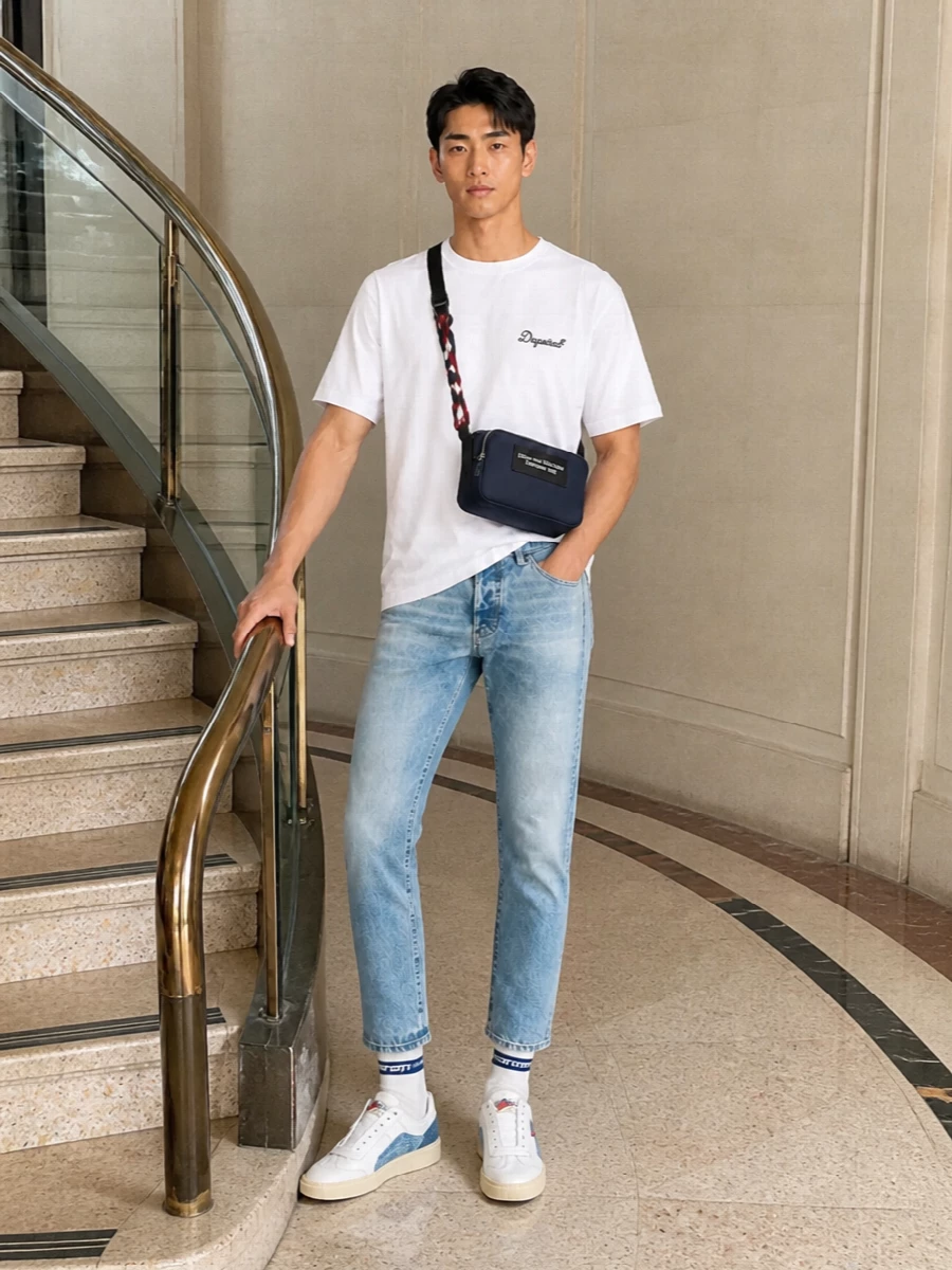 Dsquared2 light wash jeans white tee sneakers