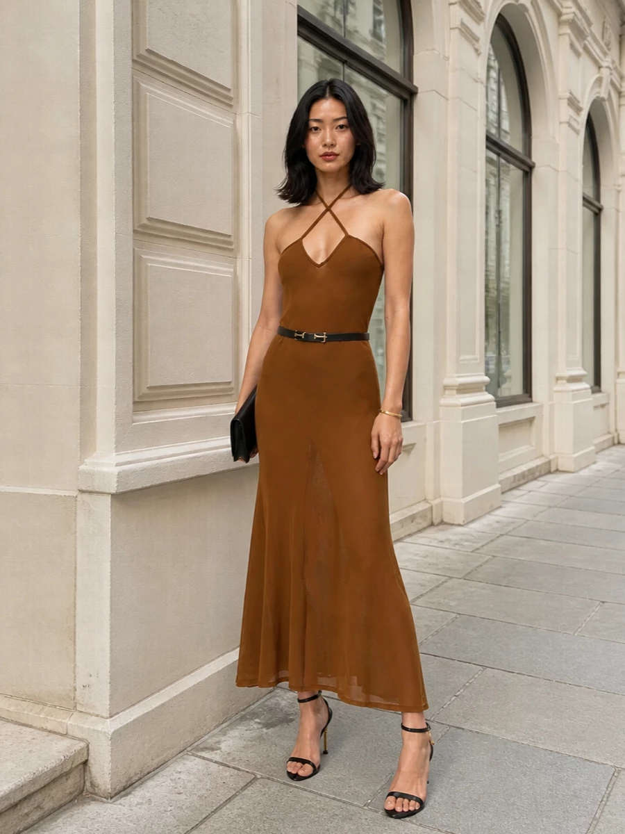 Tom ford halter dress black gold evening