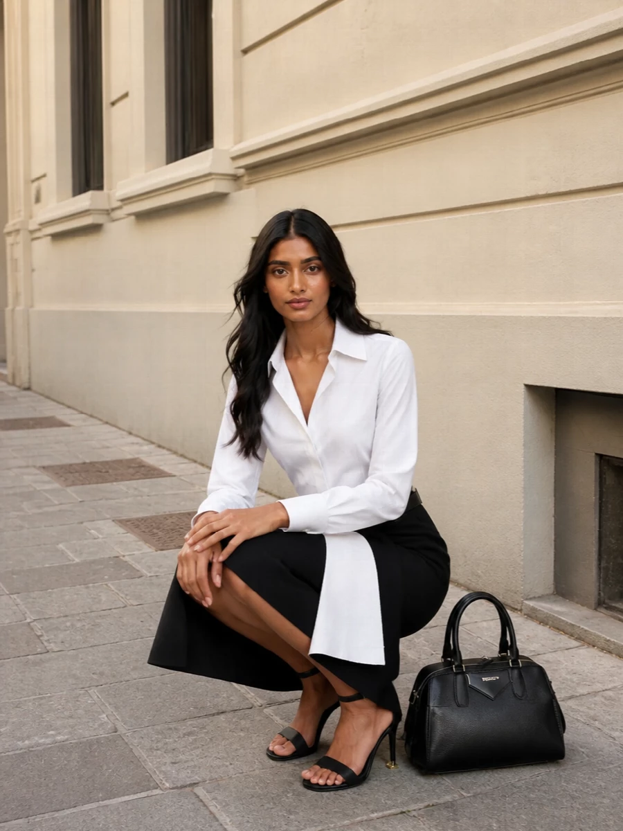Givenchy black white midi skirt outfit
