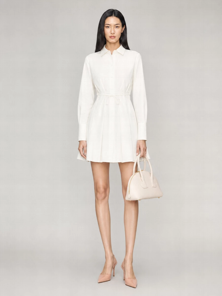 Patou Cotton Pleated Midi Shirt Dress
