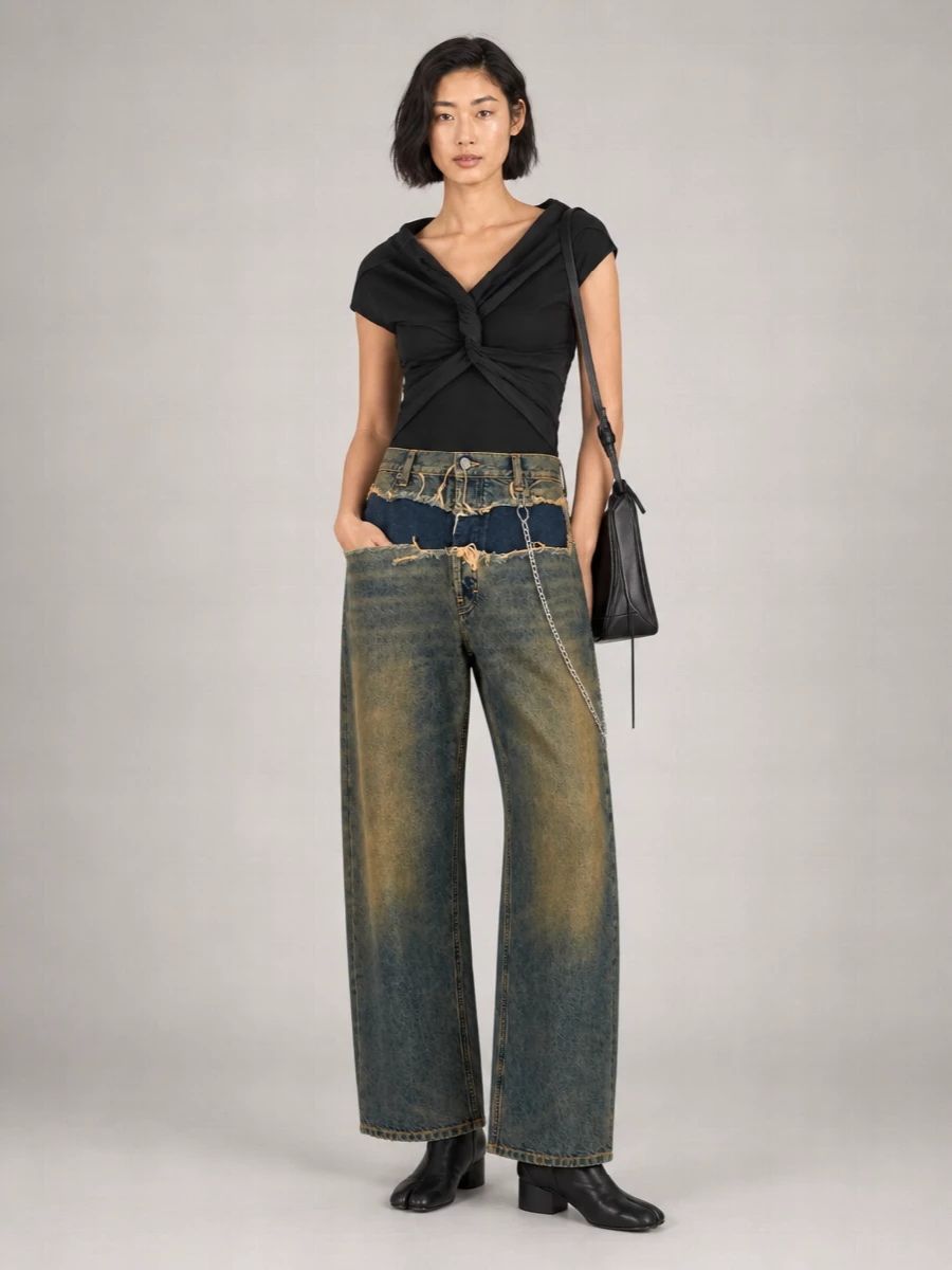 Maison Margiela Distressed Straight-Leg Cutout Denim Jeans