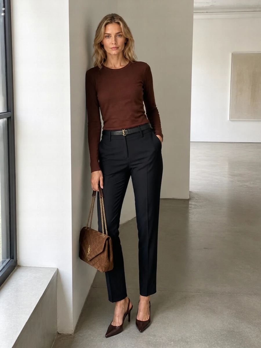 Saint laurent brown sweater black trousers