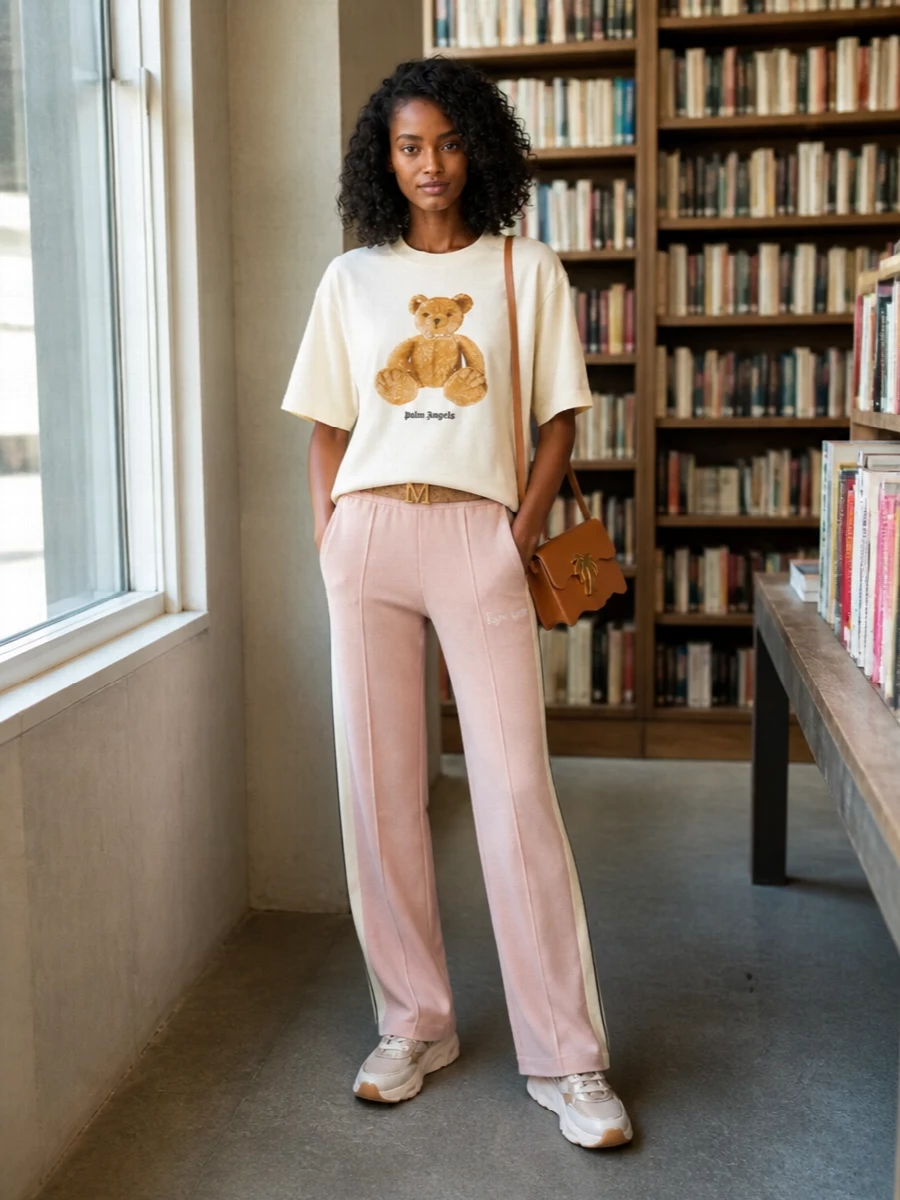 Palm angels teddy tee with flared track pants