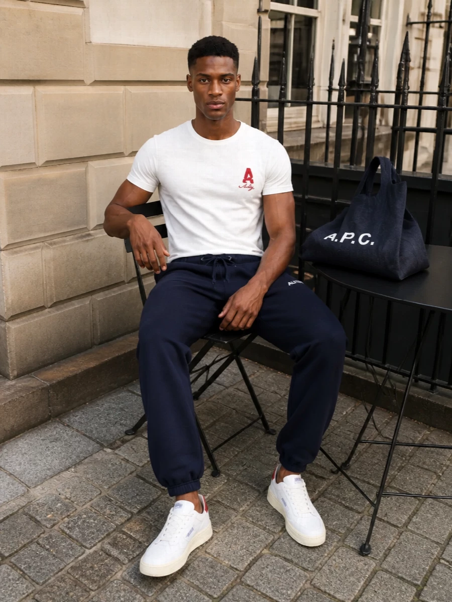 Autry tee joggers apc tote streetwear outfit
