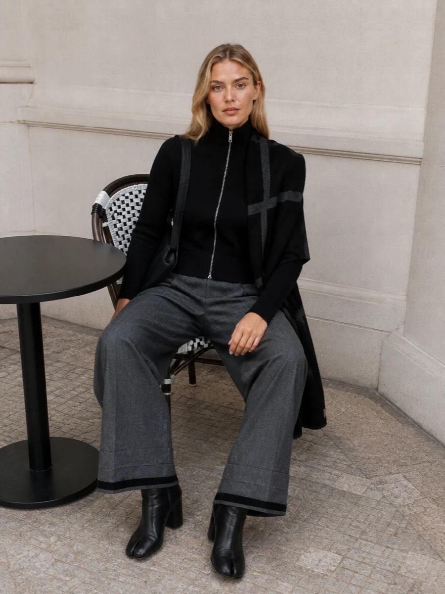 Maison margiela black zip knit pinstripe trousers