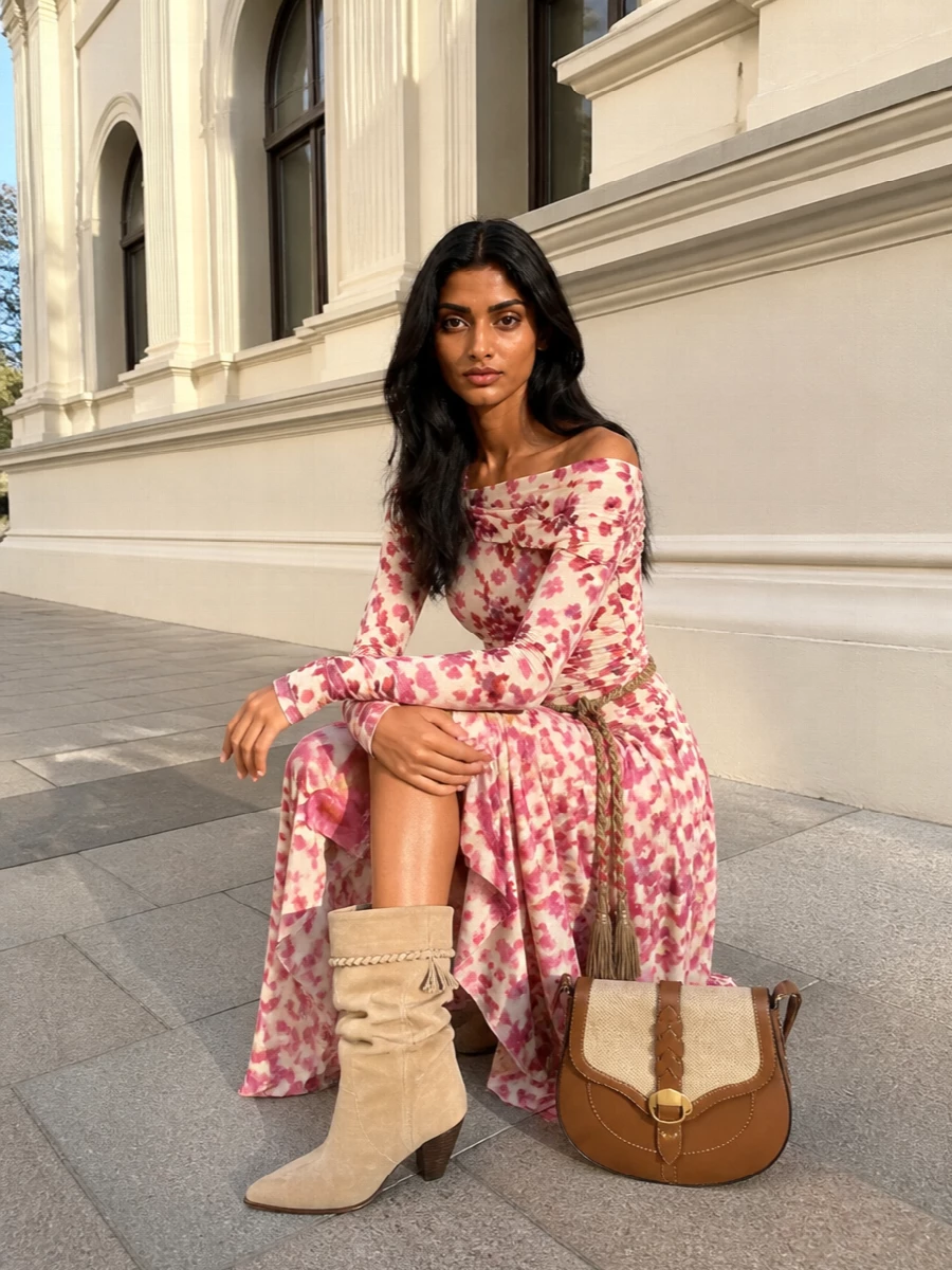 Isabel marant floral blouse midi skirt outfit