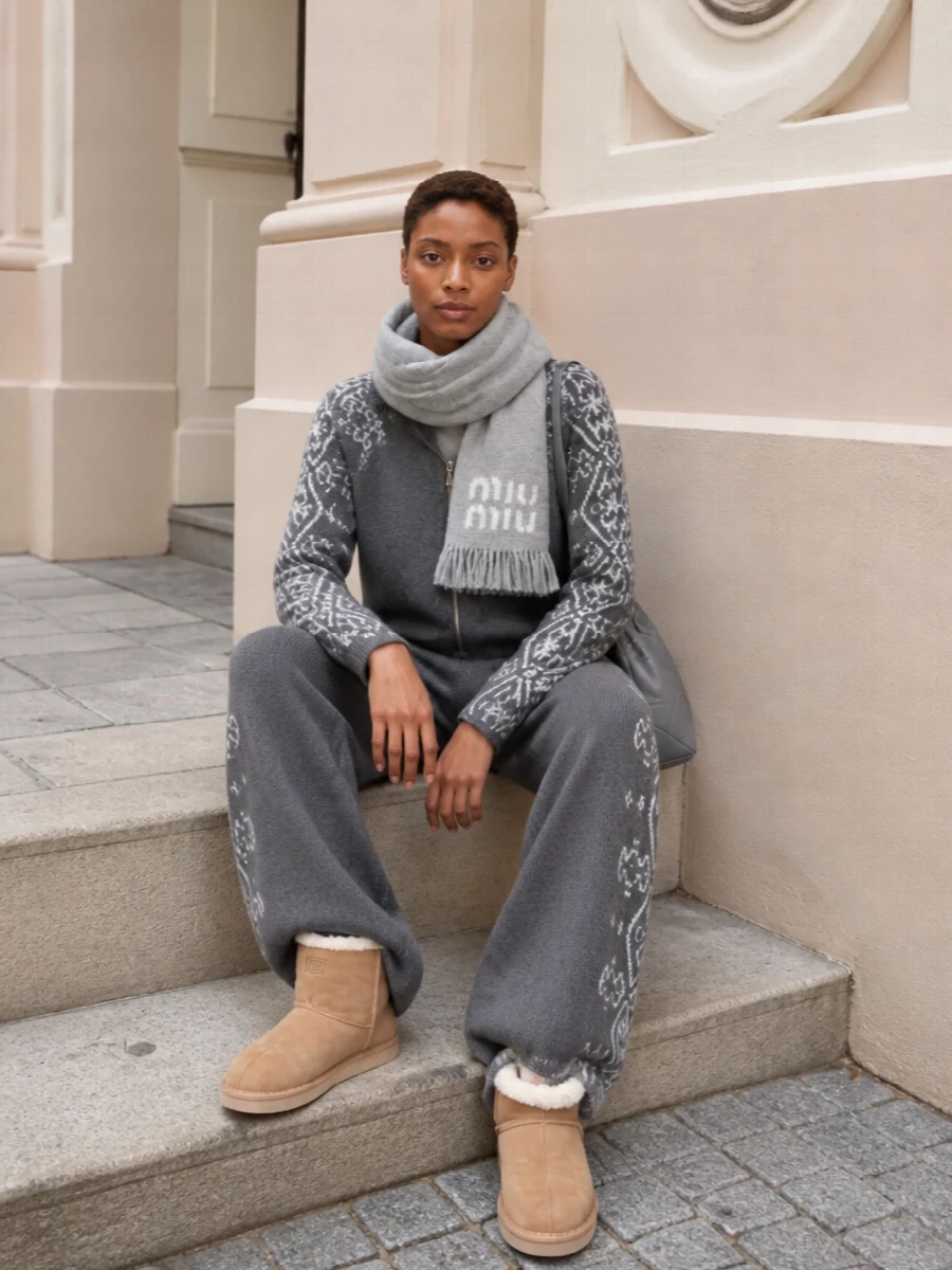 Moorer grey knit set shearling boots