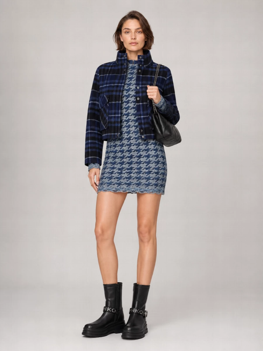 Pinko Checked Wool Caban Jacket