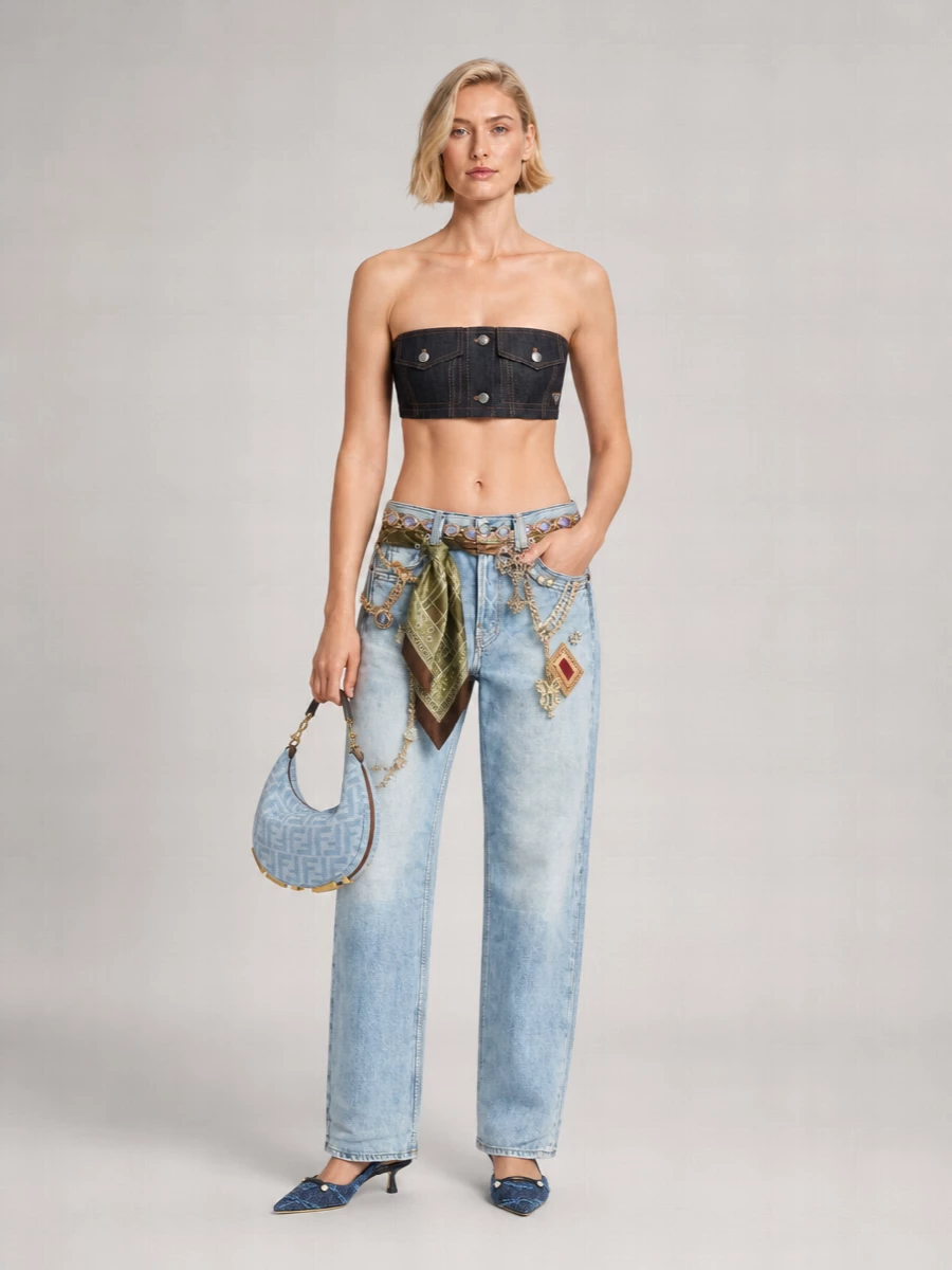 Fendi Fendigraphy Mini Denim Shoulder Bag