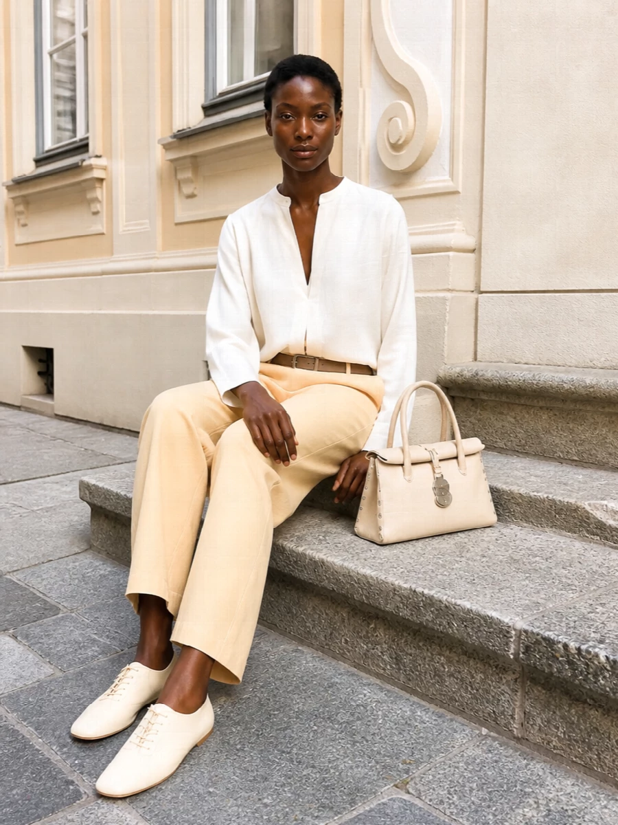 Studio nicholson wide leg trousers ivory shirt outfit