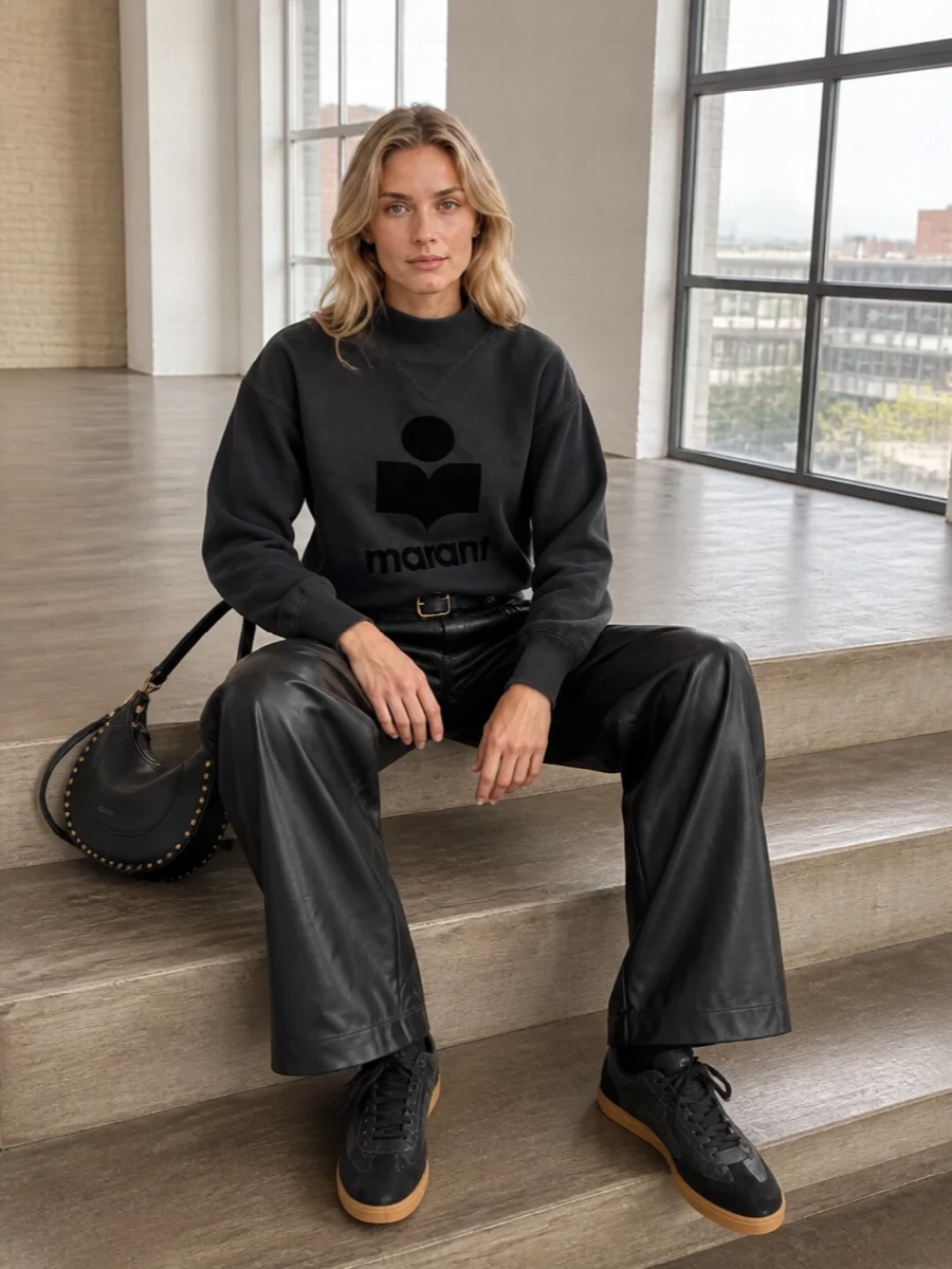 Isabel marant faux leather pants logo sweatshirt