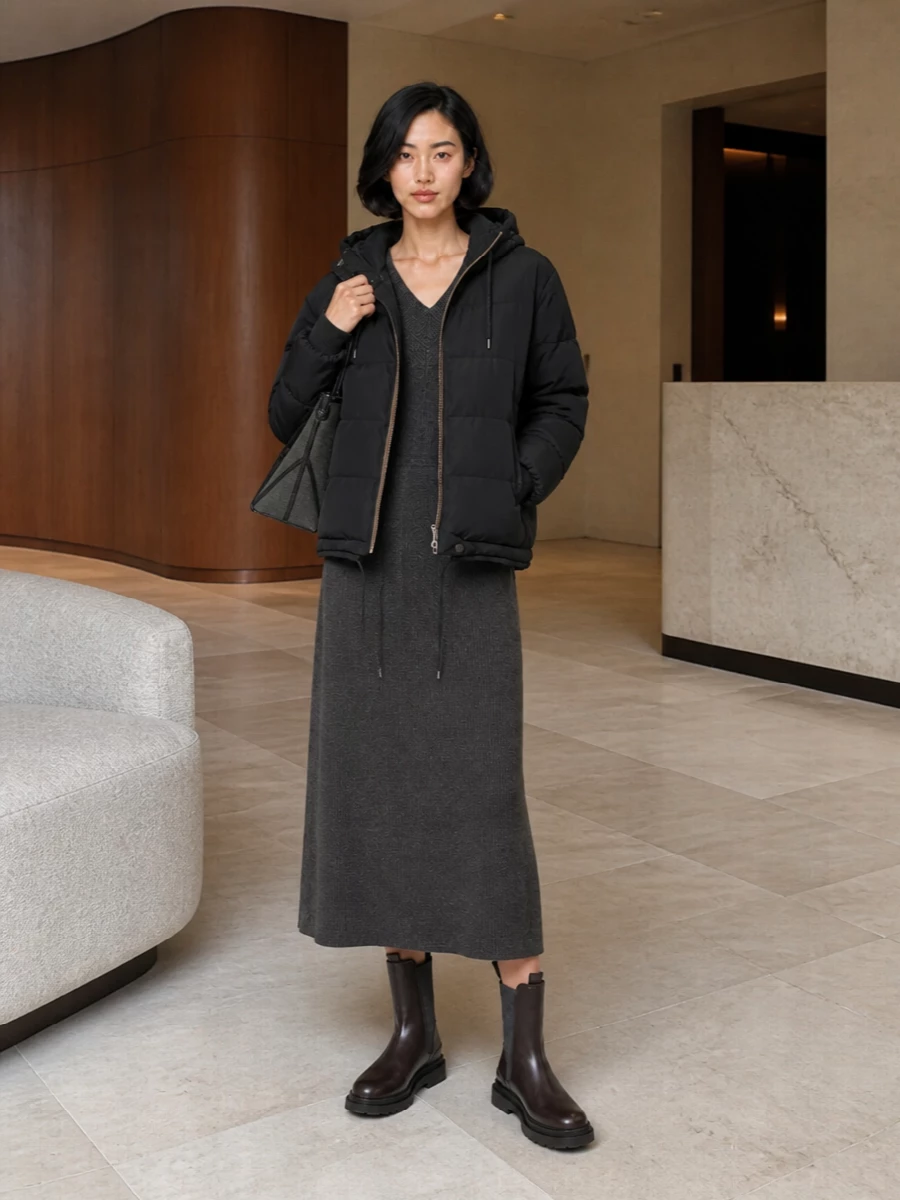 Brunello cucinelli charcoal parka knit dress