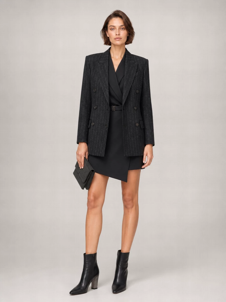 Brunello Cucinelli Wool Cashmere Pinstripe Double-Breasted Blazer