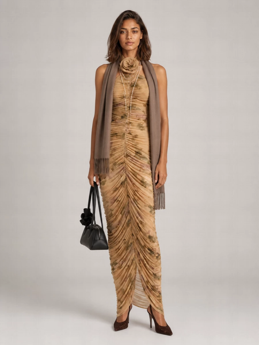 Magda Butrym Printed Halterneck Maxi Dress