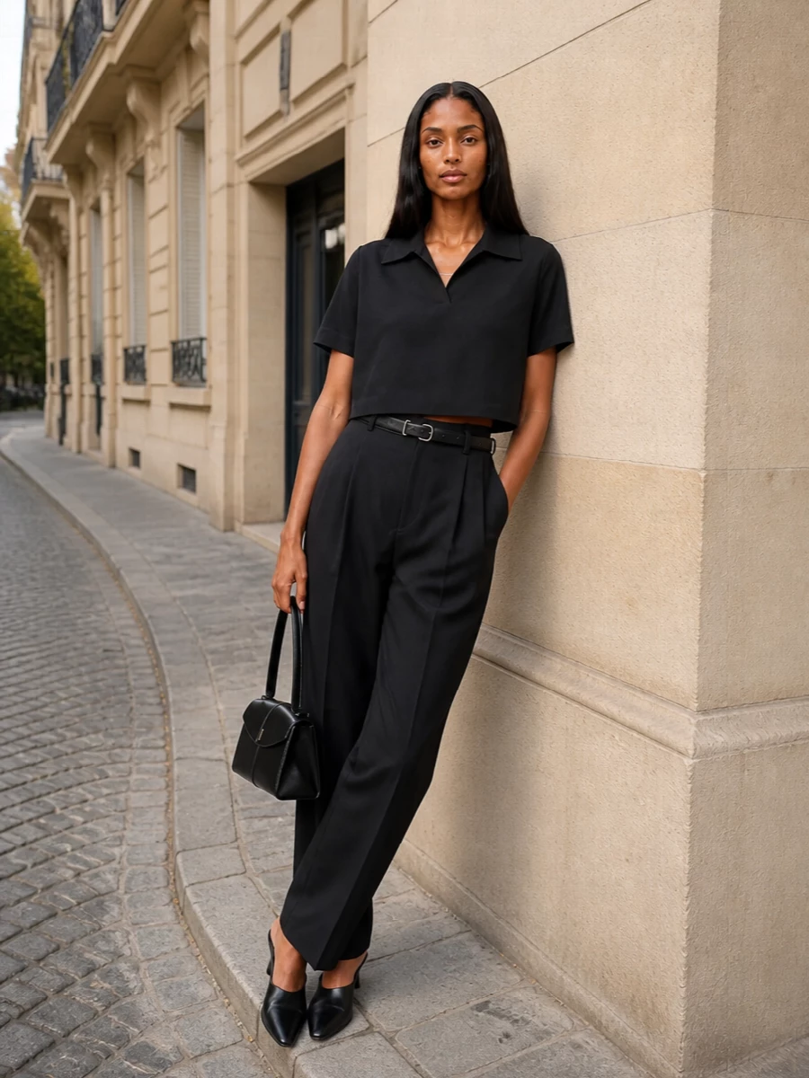 Jil sander black cropped shirt wide leg trouser