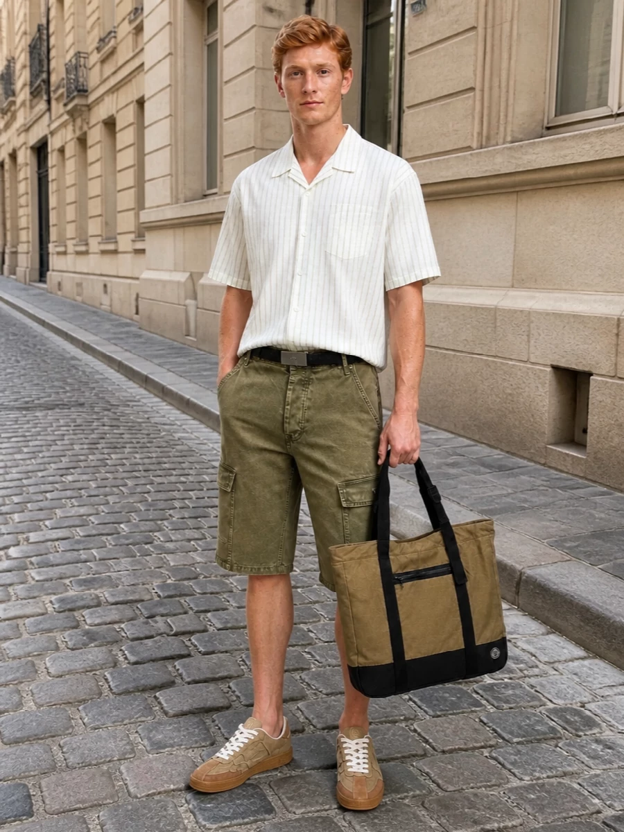Ami cargo shorts striped shirt amiri sneakers