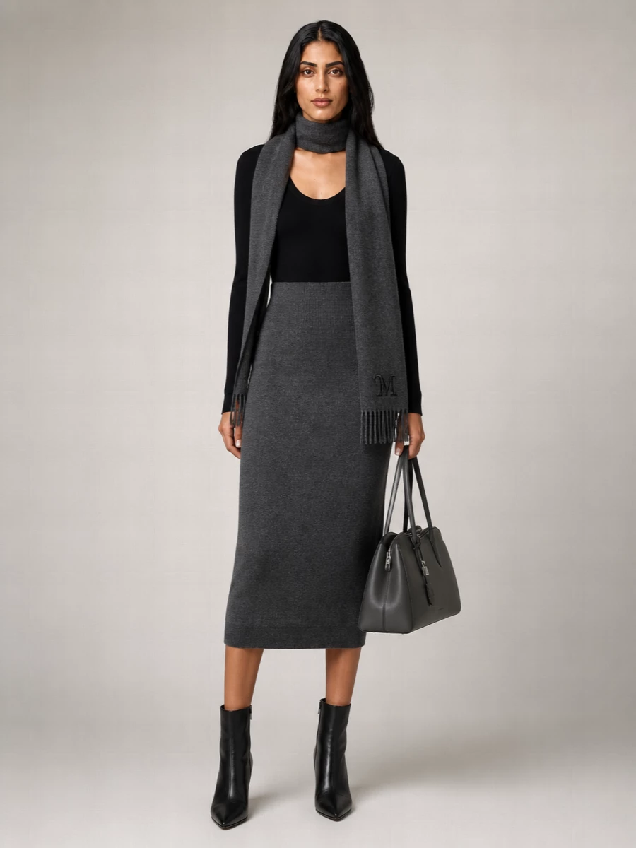Stella Mccartney Wool Ribbed High-Rise Slim-Fit Midi Pencil Skirt