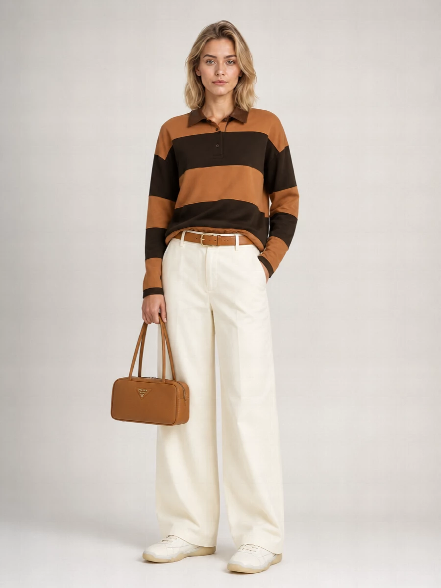 Acne Studios Striped Cotton Long-Sleeve Polo Top