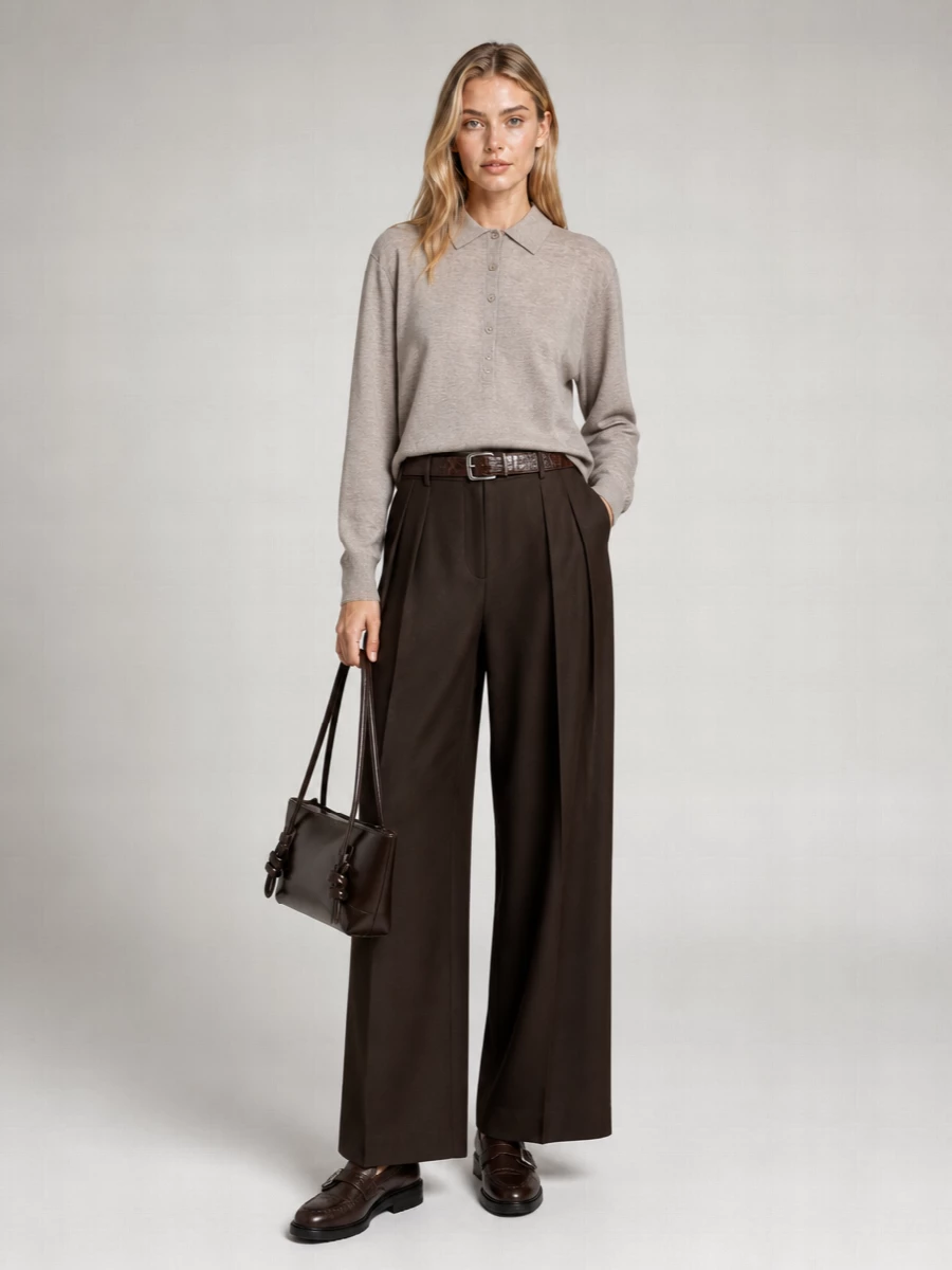 The Frankie Shop Ribbed V-Neck Long-Sleeve Polo Jumper
