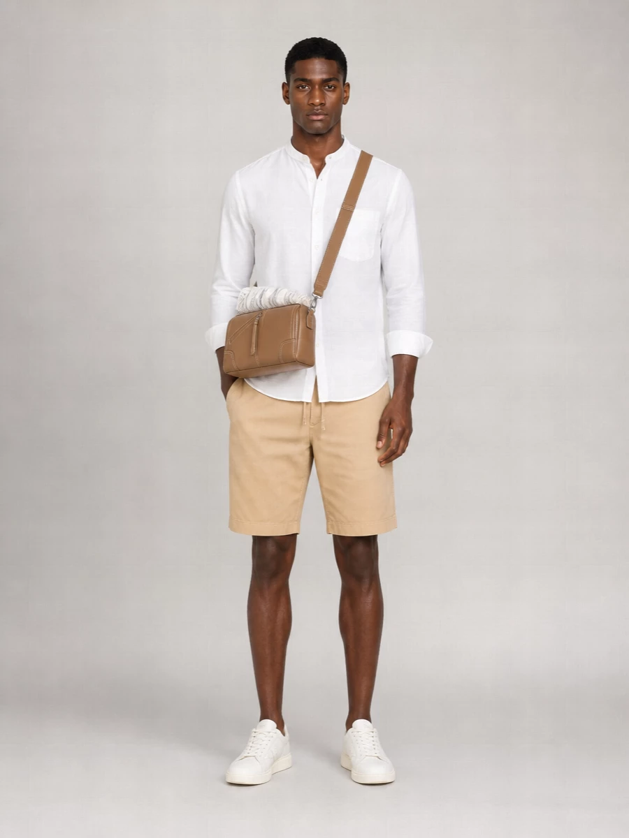 Woolrich Linen Band Collar Shirt