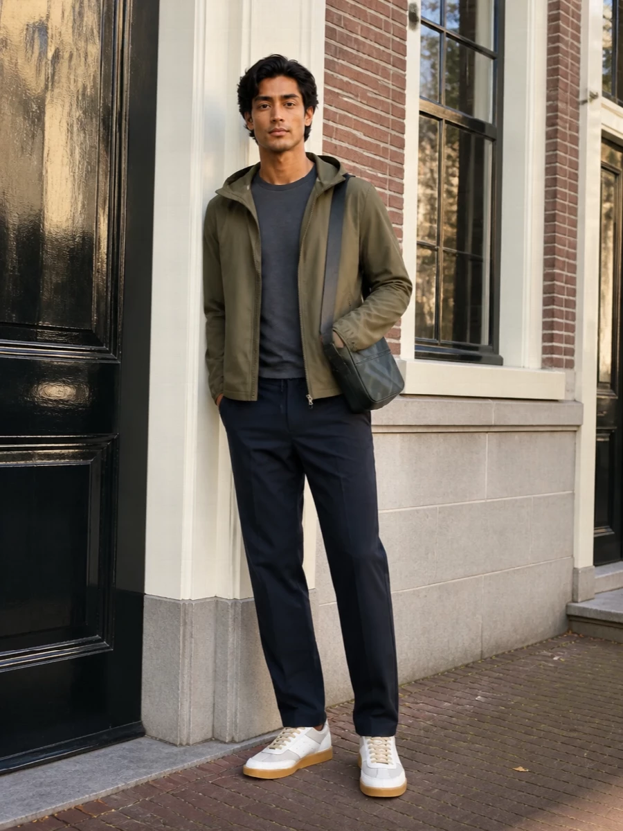 Herno hooded jacket navy drawstring trousers