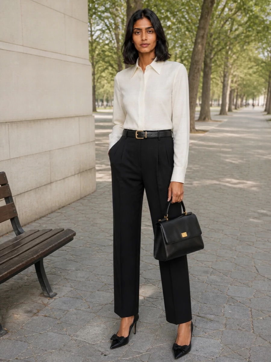 Dolce gabbana black trouser ivory shirt outfit