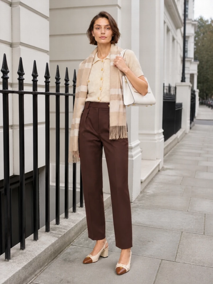 Elisabetta franchi cardigan chocolate tailored trousers