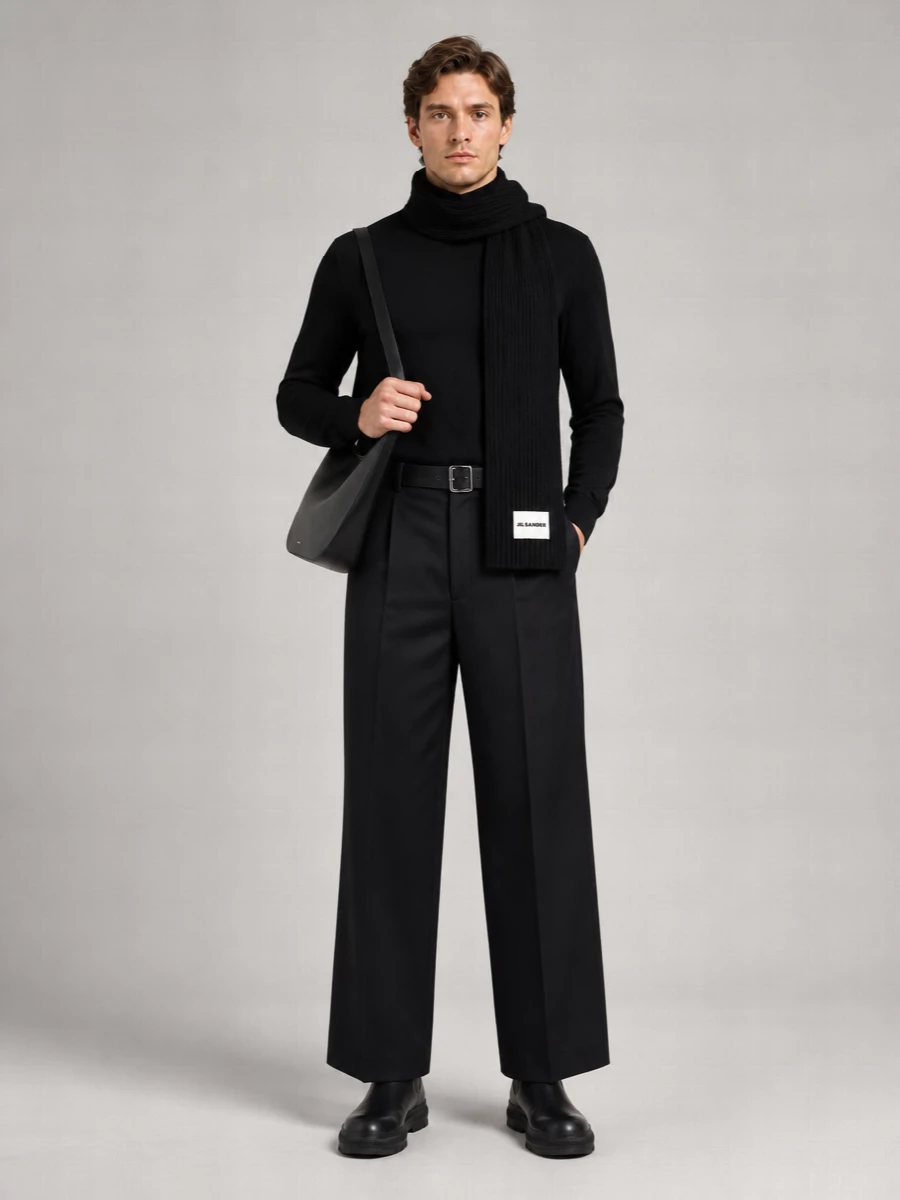 Jil Sander Wool Fine-Knit Paneled Turtleneck Sweater