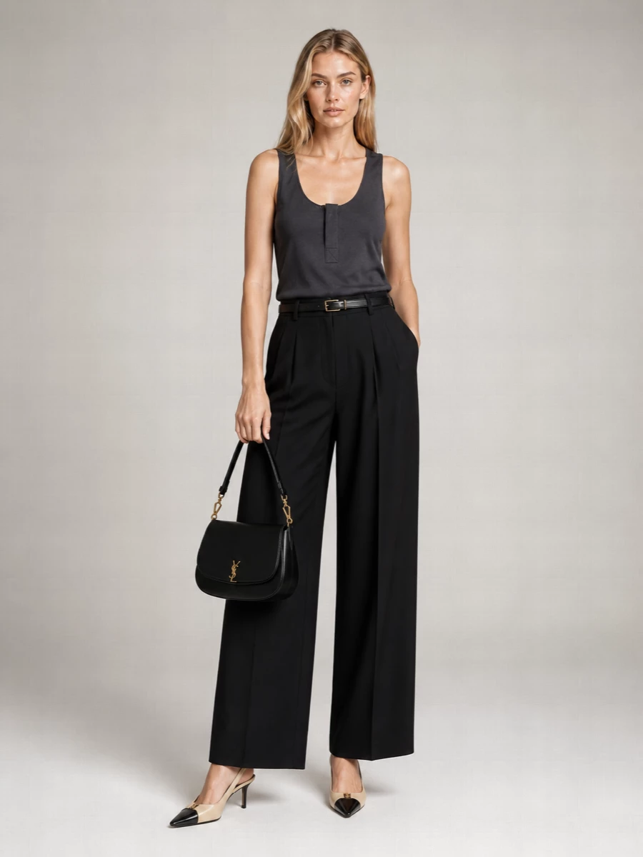 Saint Laurent Silk Sleeveless Henley Tank Top