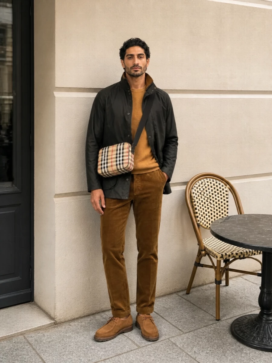 Barbour waxed jacket corduroy trousers paraboot