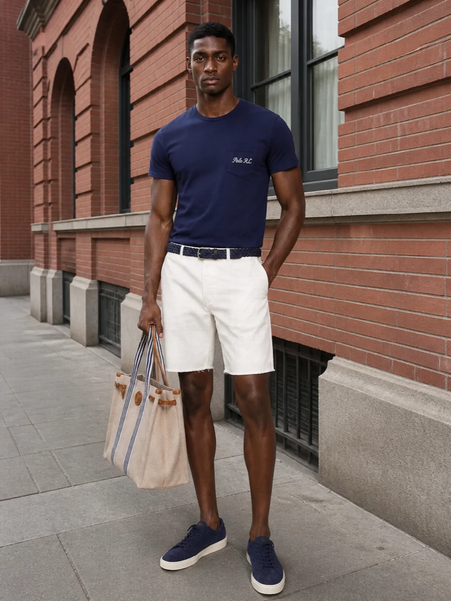 Polo ralph lauren navy tee chino shorts outfit