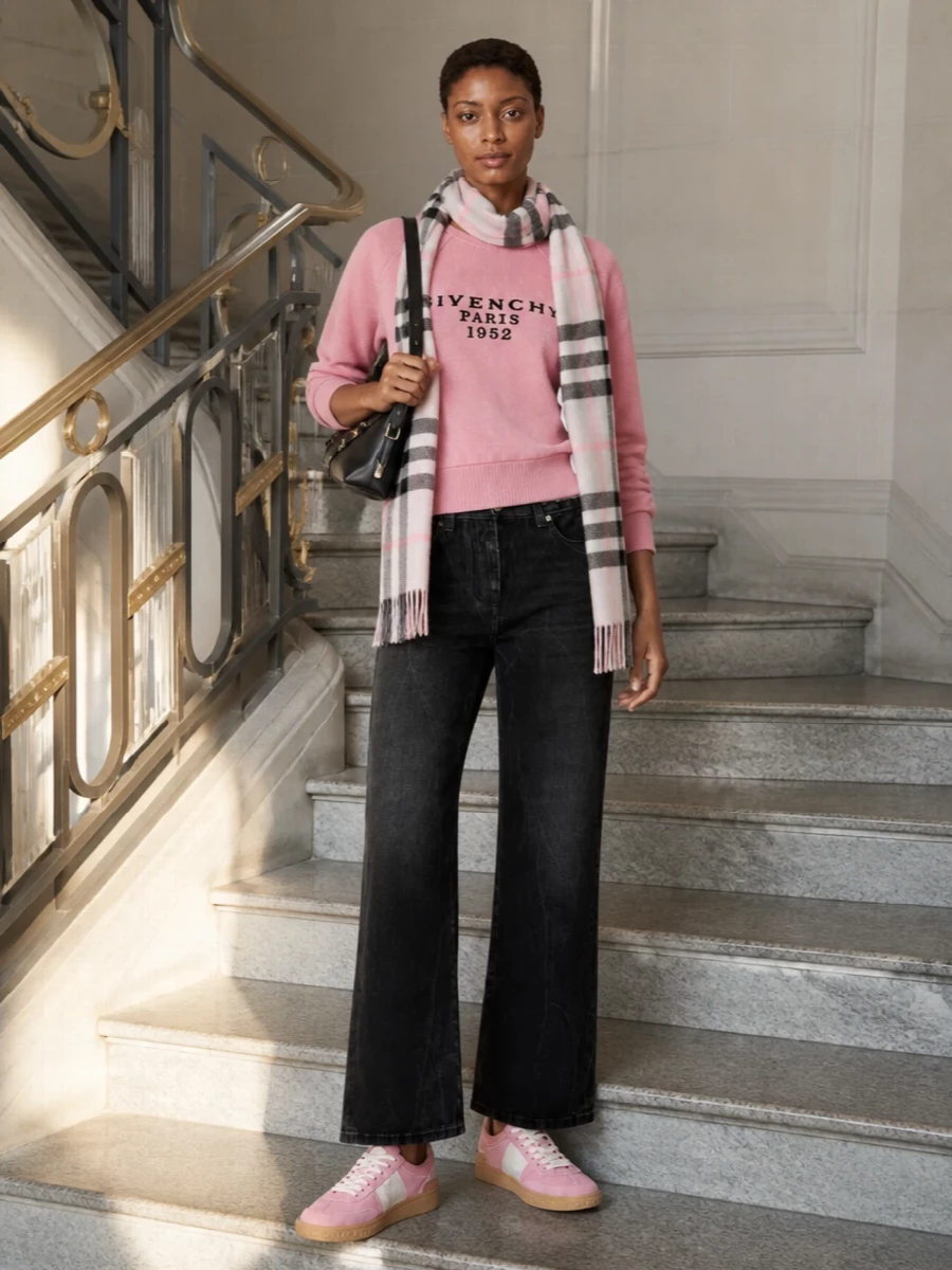 Givenchy pink sweatshirt black jeans sneakers