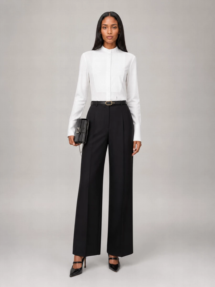 Fendi Cotton Slim-Fit Pleated Mandarin-Collar Shirt