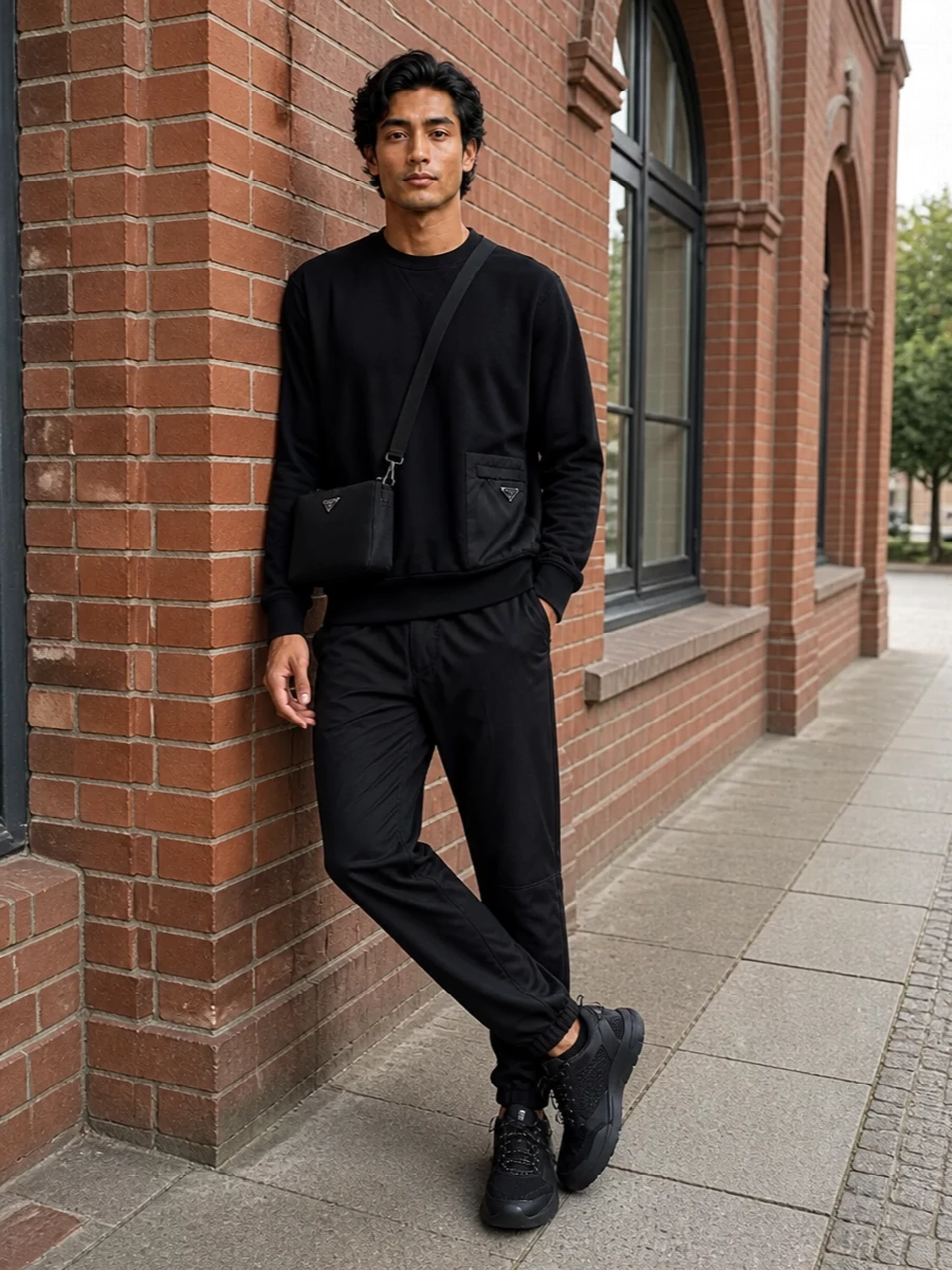 Prada black technical sneakers jogger outfit